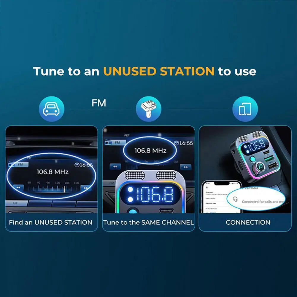 Bluetooth FM Transmitter for Car Radio with Dual Mics for Wireless Hands Free Phone Call MP3 Player Support Fast Charging