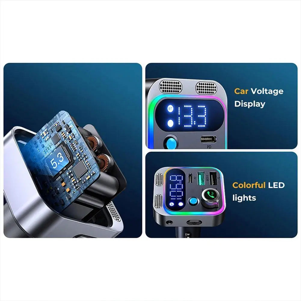 Bluetooth FM Transmitter for Car Radio with Dual Mics for Wireless Hands Free Phone Call MP3 Player Support Fast Charging