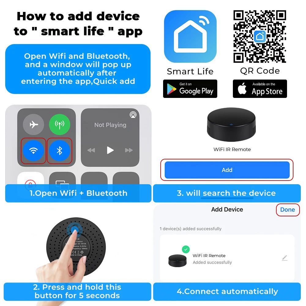 IRC02 Universal remote control single IR WIFI Remote Control Home Tuya APP Intelligent WIFI Universal Remote Control